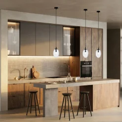 Pendelleuchte Glas Schirm Ø 12 cm Schwarz Transparent