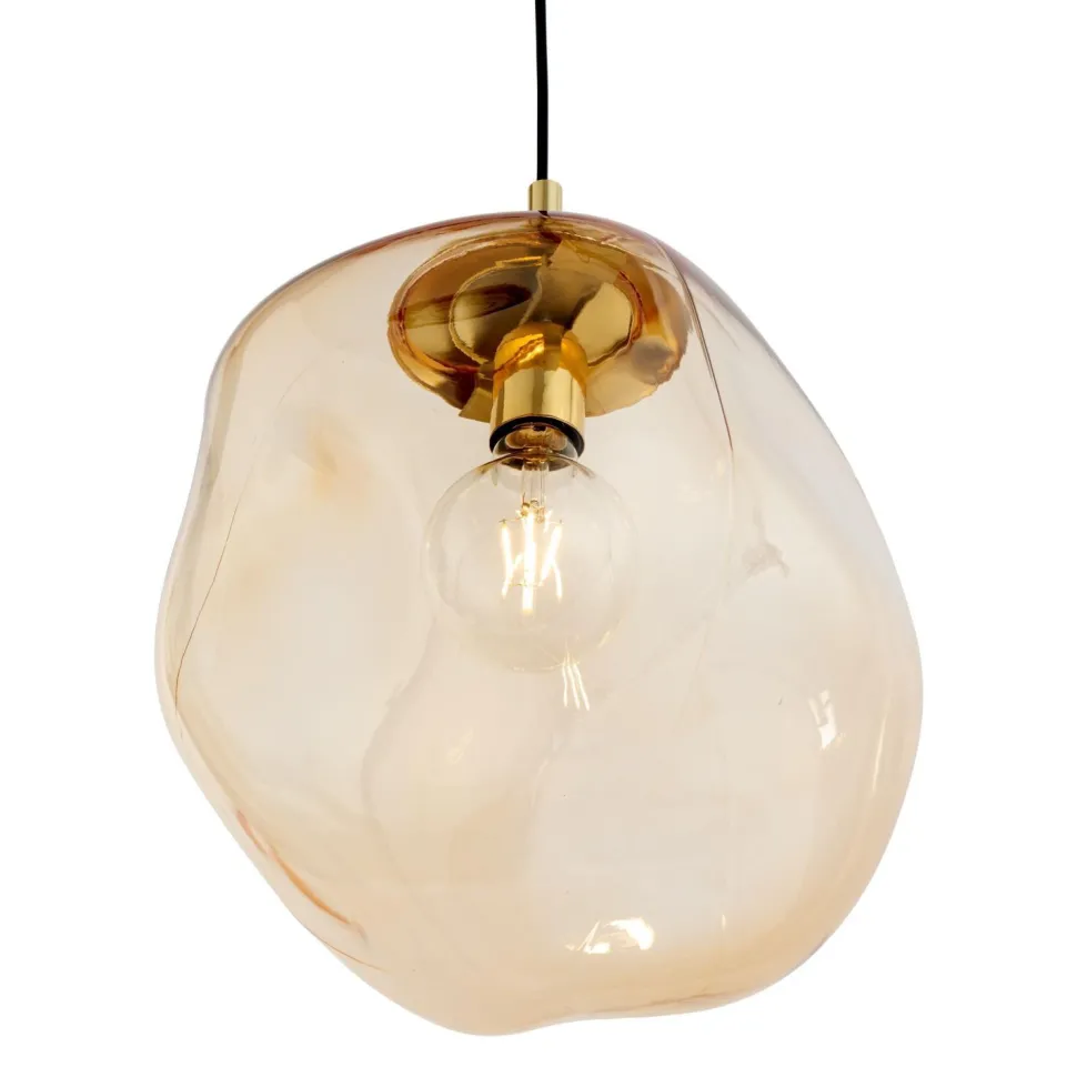 Pendelleuchte Glas Schirm in Bernstein Gold E27 Esstisch