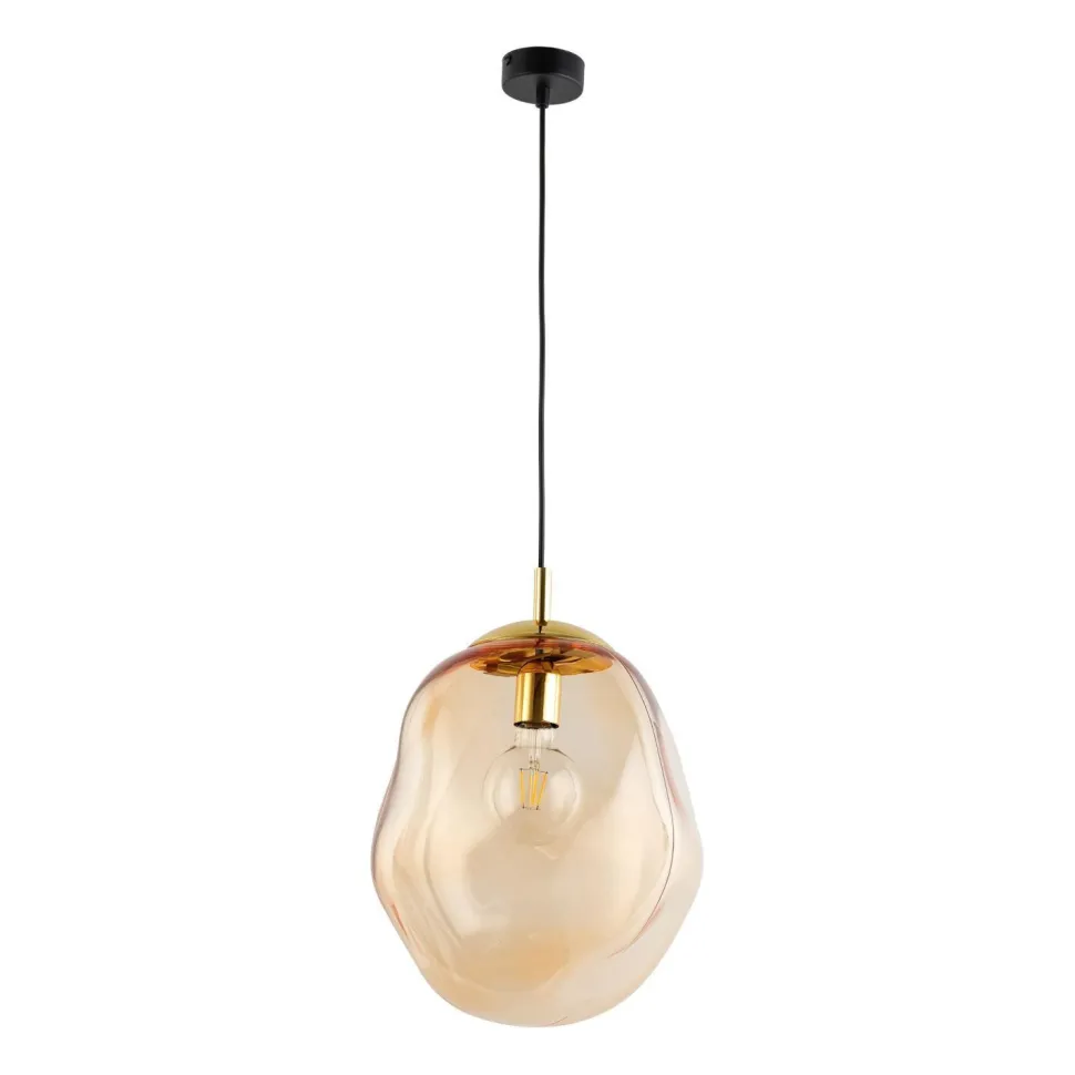 Pendelleuchte Glas Schirm in Bernstein Gold E27 Esstisch