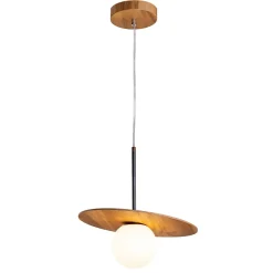 Pendelleuchte Glas Teakholzfurnier Ø 40 cm E27 Modern