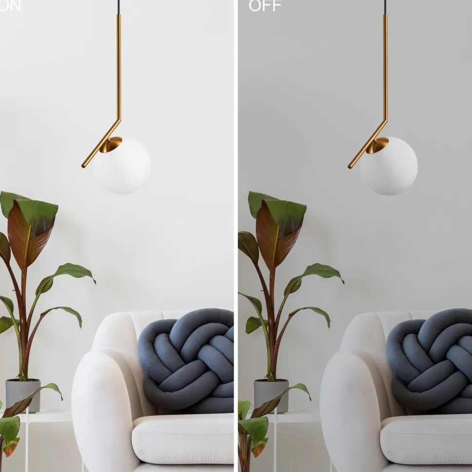 Pendelleuchte Glaskugel Metall in Messing Weiß Ø30 cm