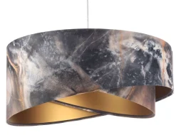 Pendelleuchte Grau Gold E27 rund D: 50 cm E27 Stoffschirm