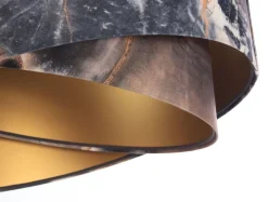 Pendelleuchte Grau Gold E27 rund D: 50 cm E27 Stoffschirm