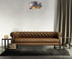 Pendelleuchte Grau Gold E27 rund D: 50 cm E27 Stoffschirm