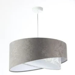 Pendelleuchte Grau Weiß Ø 50 cm Stoffschirm Velours Optik