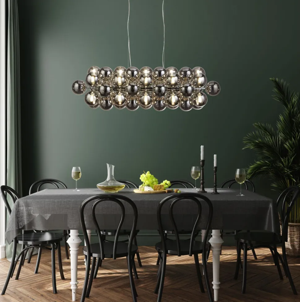 Pendelleuchte groß B: 100 cm 25x G9 Rauchglas Kugelschirme