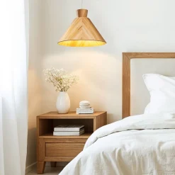 Pendelleuchte Holz Furnier Teak E27 D: 40 cm Modern