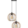 Pendelleuchte Holz Metall Schwarz Kugel E27 2-flammig