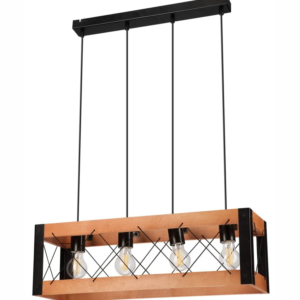 Pendelleuchte Holz Metall verstellbar 4-flammig E27 Rustikal