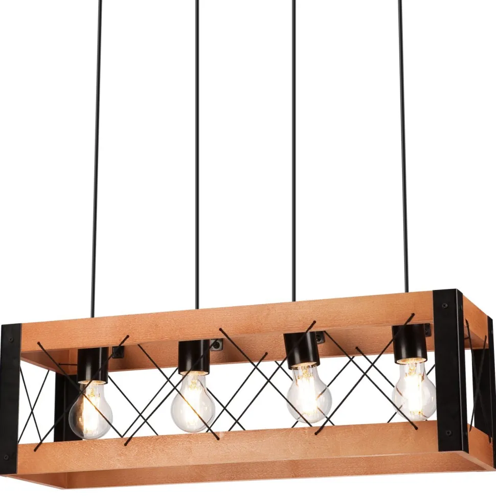 Pendelleuchte Holz Metall verstellbar 4-flammig E27 Rustikal