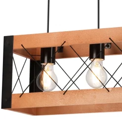 Pendelleuchte Holz Metall verstellbar 4-flammig E27 Rustikal