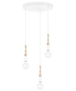 Pendelleuchte Holz Metall Weiß E27 Ø30 cm rund 3-flmg