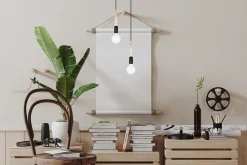 Pendelleuchte Holz Metall Schwarz E27 Ø14 cm wohnlich