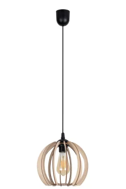 Pendelleuchte Holzschirm Metall Schwarz Kugel Ø24 cm