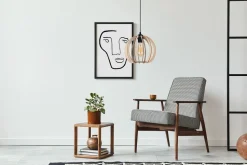 Pendelleuchte Holzschirm Metall Schwarz Kugel Ø24 cm