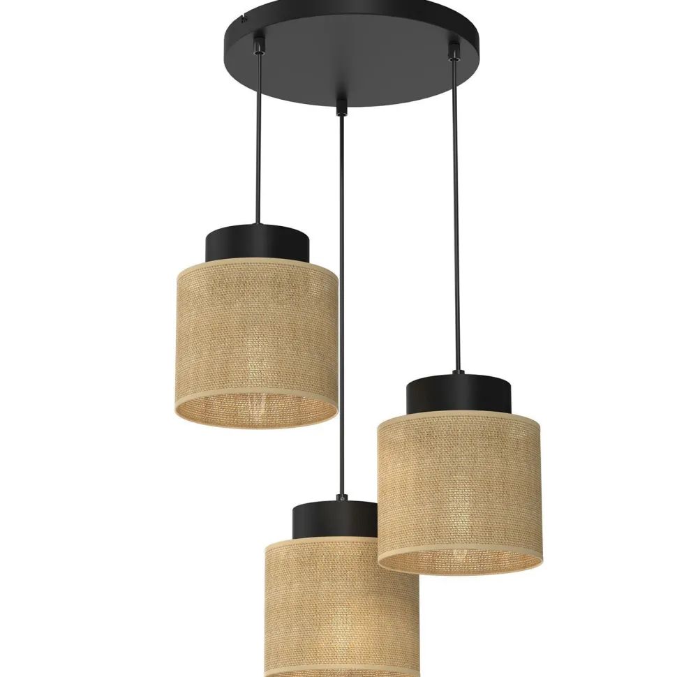 Pendelleuchte Jute Metall Schwarz Natur E27 Ø45 cm rund