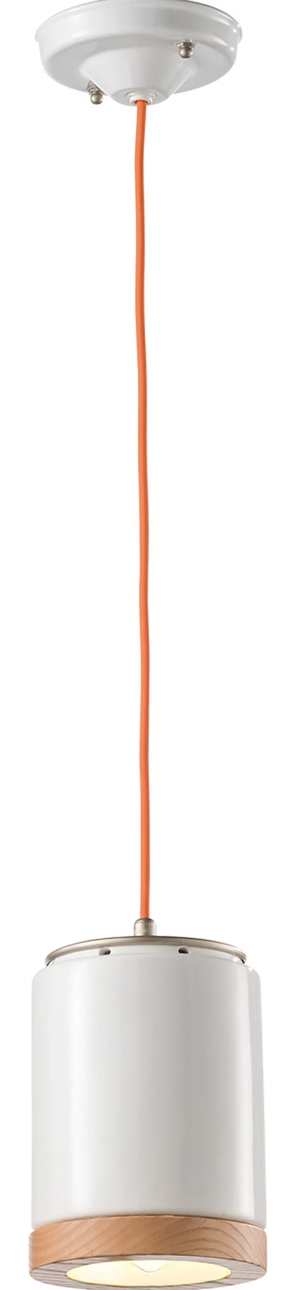 Pendelleuchte Keramik Holz rund D: 12,5 cm Weiß Natur E27