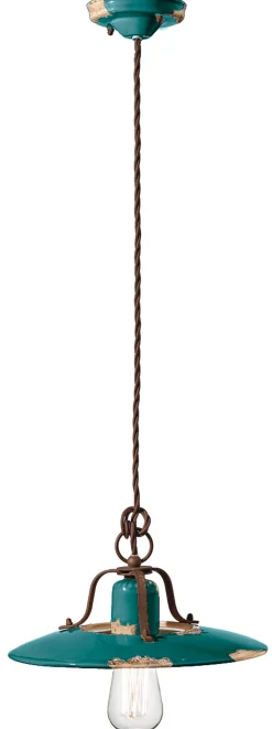 Pendelleuchte Keramik Metall E27 Ø 30 cm rund Petrol