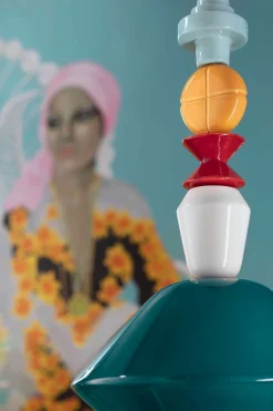 Pendelleuchte Keramik Petrol Bunt E27 Retro Design