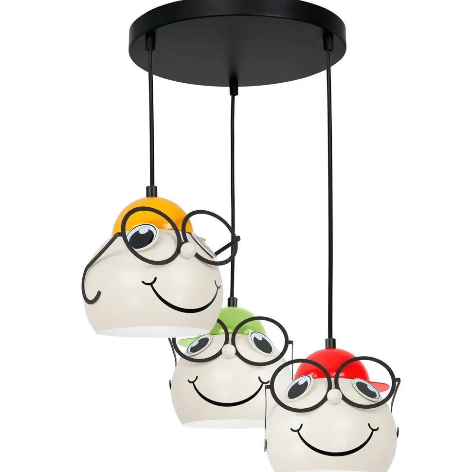 Pendelleuchte Kinderzimmer 3x E27 Glas Metall verstellbar Bunt