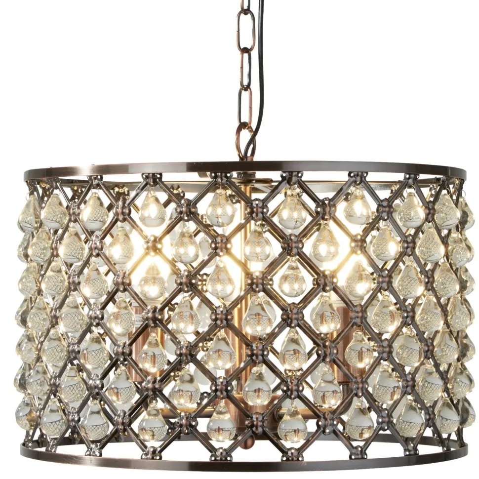 Pendelleuchte Kristall Ø 38 cm 3x E14 in Kupfer antik