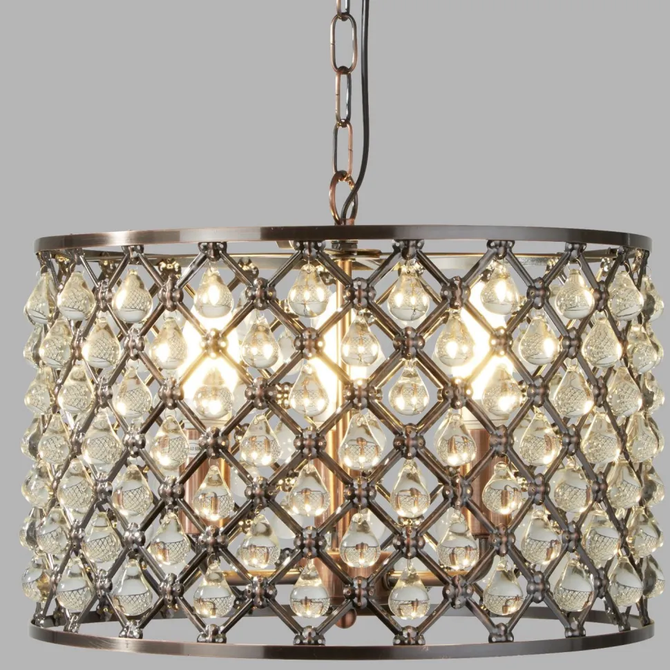 Pendelleuchte Kristall Ø 38 cm 3x E14 in Kupfer antik