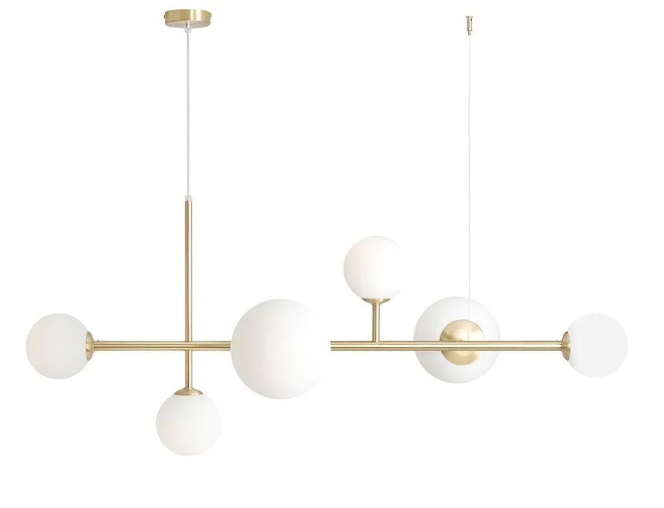 Pendelleuchte Kugel Glas in Messing Weiß Metall 6-flmg