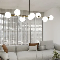 Pendelleuchte lang 140 cm E14 in Schwarz Weiß Gold