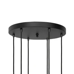 Pendelleuchte Messing Eisen Glas 6x E27 in Schwarz Klar