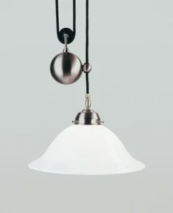 Pendelleuchte Messing Glas E27 L:30 cm in Nickel matt