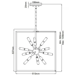 Pendelleuchte Metall B: 51 cm Messing Schwarz 12x E14