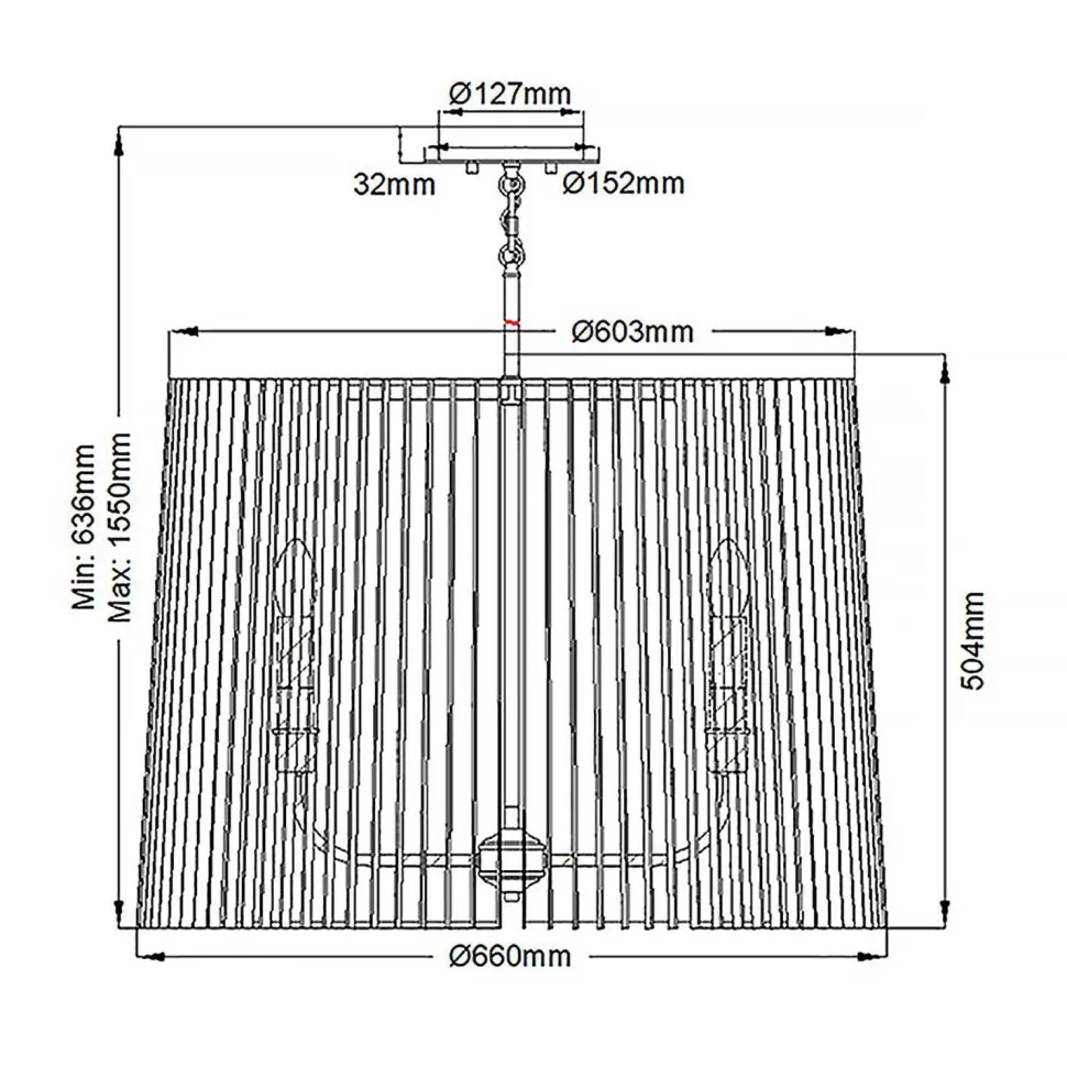Pendelleuchte Metall D: 66 cm H: max. 155 cm rund 6x E14