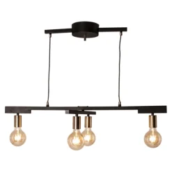 Pendelleuchte Metall E27 4-flammig 90 cm breit Schwarz Messing