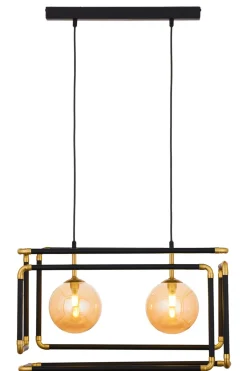 Pendelleuchte Metall Glas in Schwarz Bernstein G9 54 cm