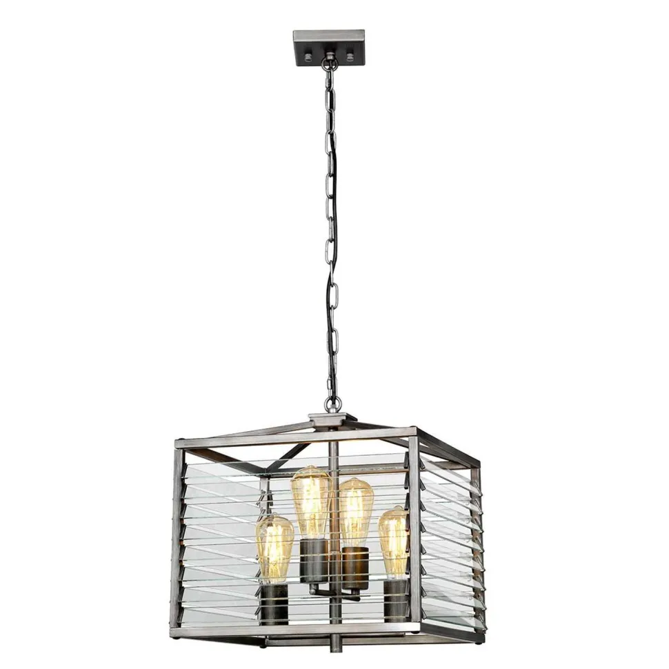 Pendelleuchte Metall Glas B: 39,4 cm Gunmetal Grau 4x E27