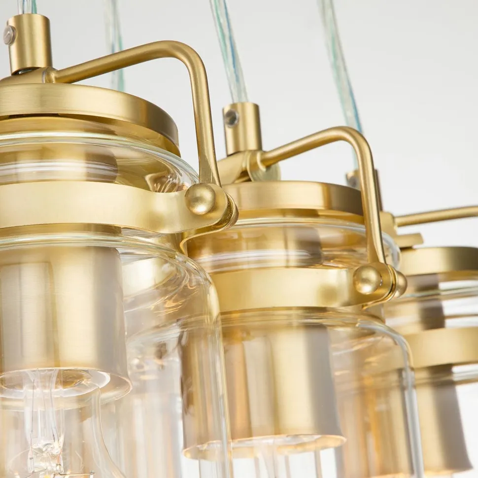 Pendelleuchte Metall Glas 6x E27 in Messing verstellbar