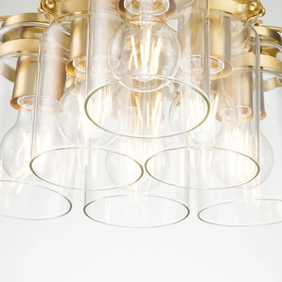 Pendelleuchte Metall Glas 6x E27 in Messing verstellbar