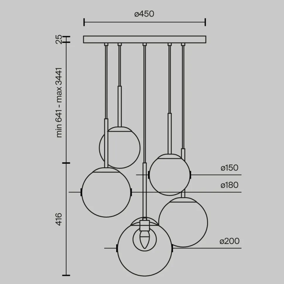 Pendelleuchte Metall Glas G9 Ø 58 cm H: max. 344,1 cm