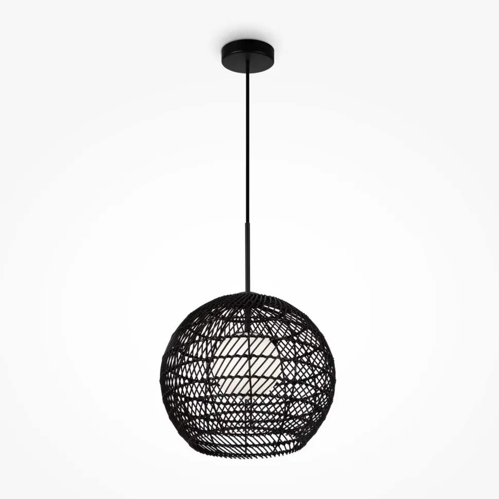 Pendelleuchte Metall Glas G9 rund D: 30 cm Schwarz Weiß