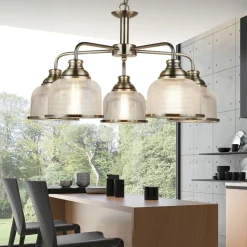 Pendelleuchte Metall Glas Ø 58 cm Jugendstil in Messing antik