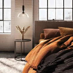 Pendelleuchte Metall Glas rund D: 30,5 cm Schwarz E27