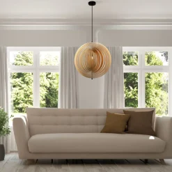 Pendelleuchte Metall Holz rund Ø 60 cm H: max. 362,5 cm