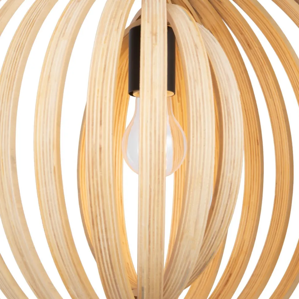 Pendelleuchte Metall Holz rund D: 43 cm Schwarz Beige