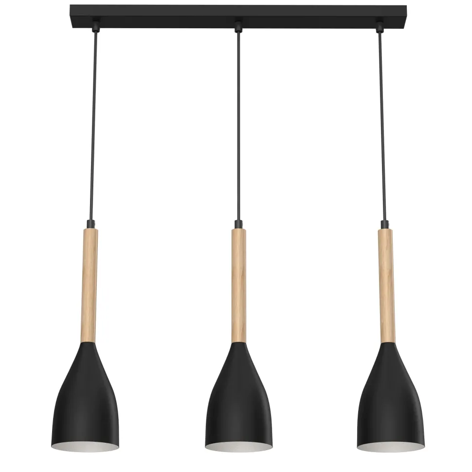Pendelleuchte Metall Holz Schwarz 3-flammig E27