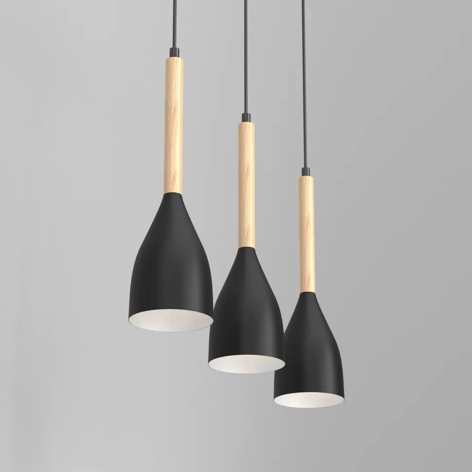 Pendelleuchte Metall Holz Schwarz 3-flammig E27