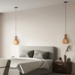 Pendelleuchte Metall Holz Ø 20 cm rund H: max. 329,5 cm