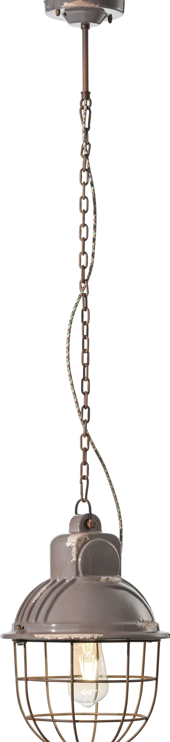 Pendelleuchte Metall Keramik rund D: 26 cm E27 Vintage