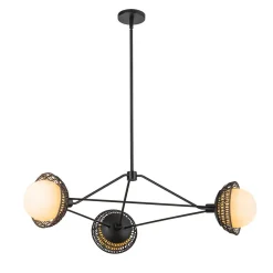 Pendelleuchte Metall Rattan Glas 101,4 cm breit 3x E14