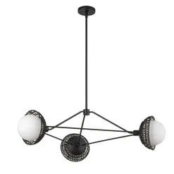 Pendelleuchte Metall Rattan Glas 101,4 cm breit 3x E14