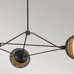 Pendelleuchte Metall Rattan Glas 101,4 cm breit 3x E14